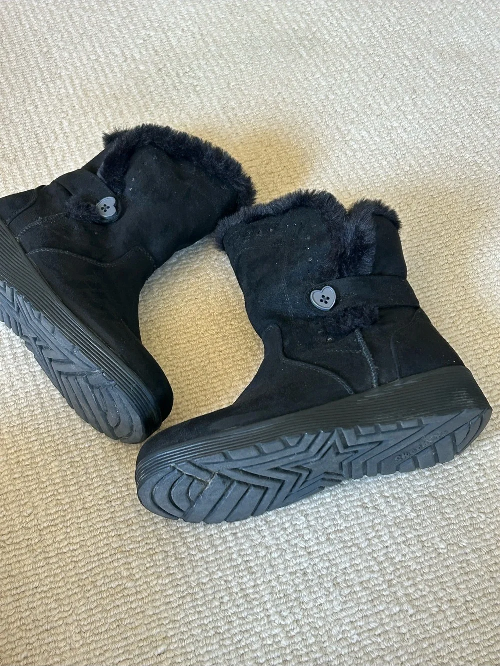 Skechers Black Faux Fur Trim Kids Winter Boots